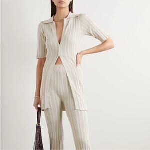 The Line by K Cream Ribbed Cardigan